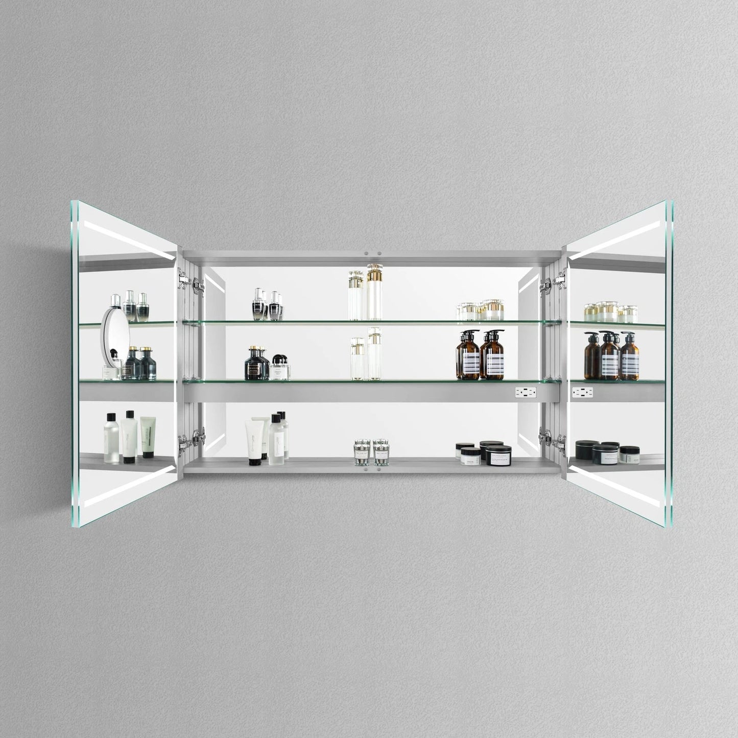ELARA II CONDUCTIVE HINGE-POWERED LED CABINET VANITY SQUARE MIRROR - 28 x 48