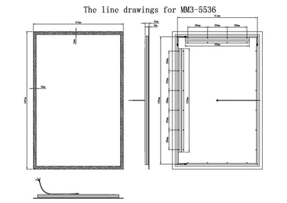 ZEPHYRA LED LIGHTED BATHROOM VANITY RECTANGLE MIRROR - 55 x 36