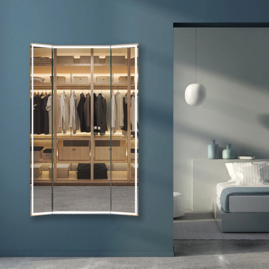 SOLARA LED LIGHTED TRIFOLD VANITY RECTANGLE MIRROR - WALL MOUNT - 70 x 48