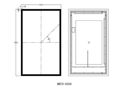 SYLVA LED LIGHTED BATHROOM VANITY SQUARE MIRROR - 48 x 36