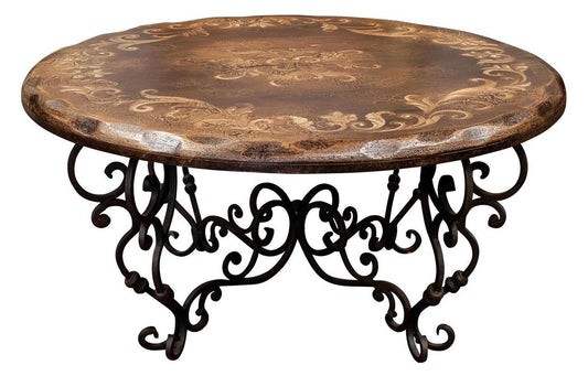 Saint-Antonin Coffee Table - Round, Brown, Intricate Wrought-Iron Scrollwork Base