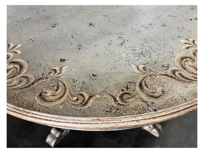 Anduze Dining Table - Round, Weathered Gray, Ornate Pedestal Base With Acanthus Scroll Feet