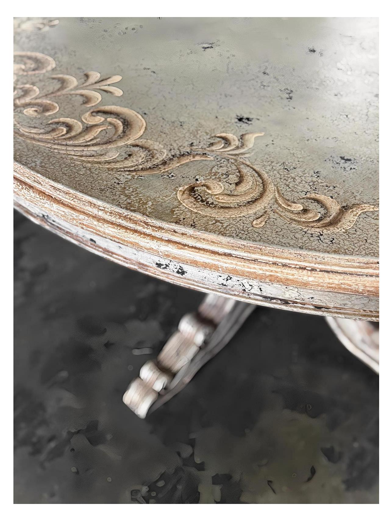 Anduze Dining Table - Round, Weathered Gray, Ornate Pedestal Base With Acanthus Scroll Feet