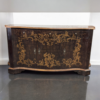 Montrichard-Inspired Baroque Ebony Dining Room Buffet With Gilded Floral Accents