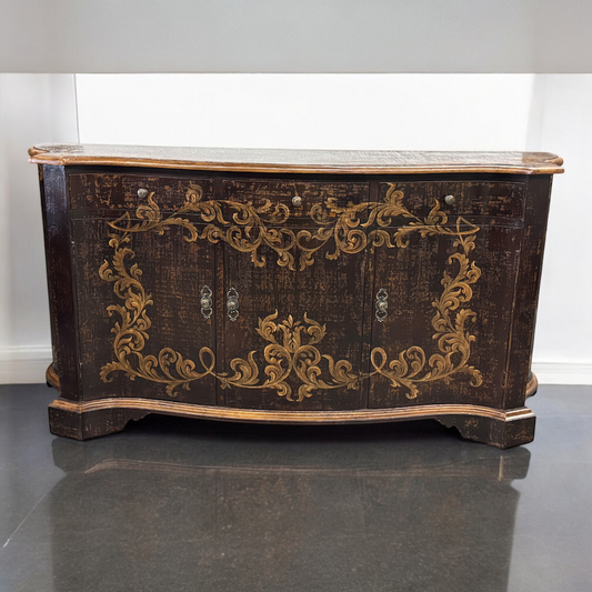 Montrichard-Inspired Baroque Ebony Dining Room Buffet With Gilded Floral Accents