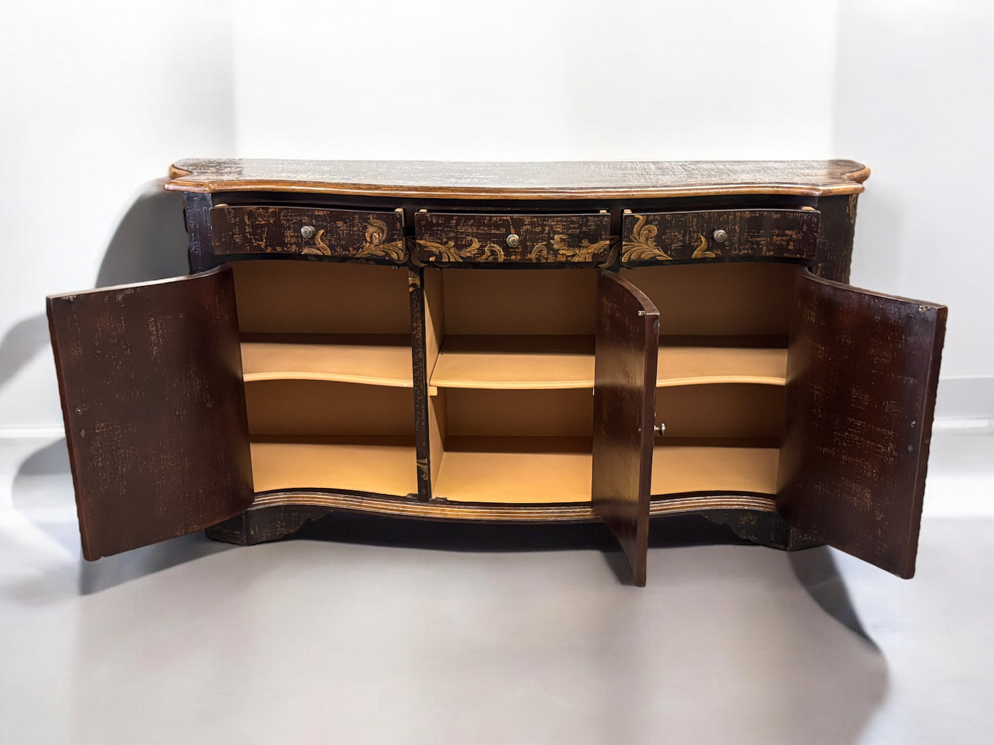 Montrichard-Inspired Baroque Ebony Dining Room Buffet With Gilded Floral Accents